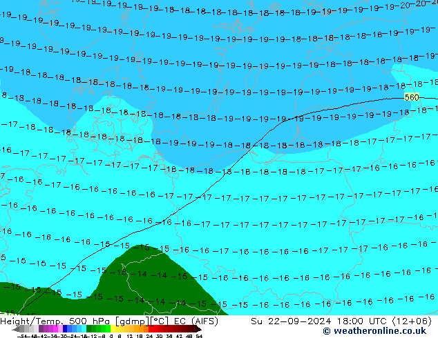 Height/Temp. 500 hPa EC (AIFS) Su 22.09.2024 18 UTC