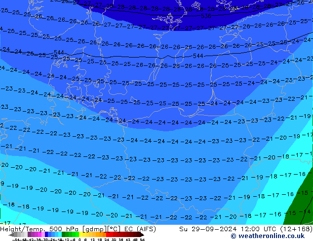 Height/Temp. 500 hPa EC (AIFS) Su 29.09.2024 12 UTC