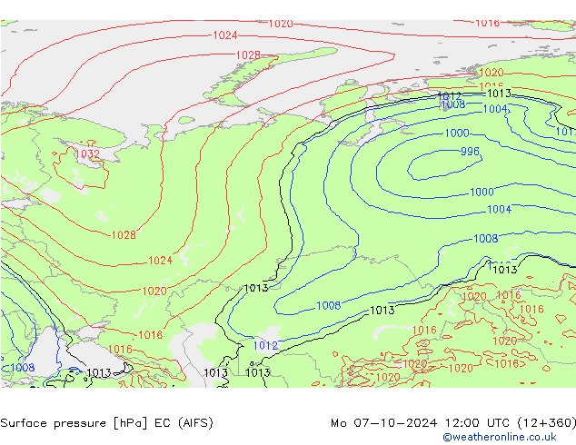 Surface pressure EC (AIFS) Mo 07.10.2024 12 UTC