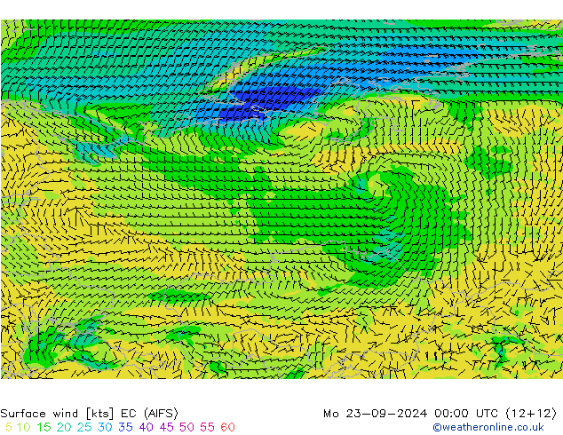 Surface wind EC (AIFS) Mo 23.09.2024 00 UTC