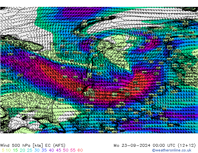 Wind 500 hPa EC (AIFS) Mo 23.09.2024 00 UTC