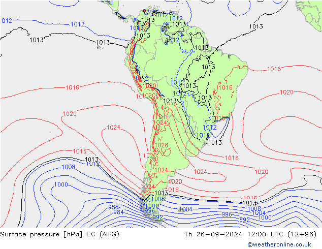 Atmosférický tlak EC (AIFS) Čt 26.09.2024 12 UTC