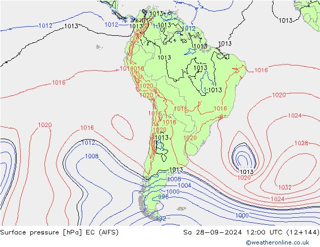 Atmosférický tlak EC (AIFS) So 28.09.2024 12 UTC