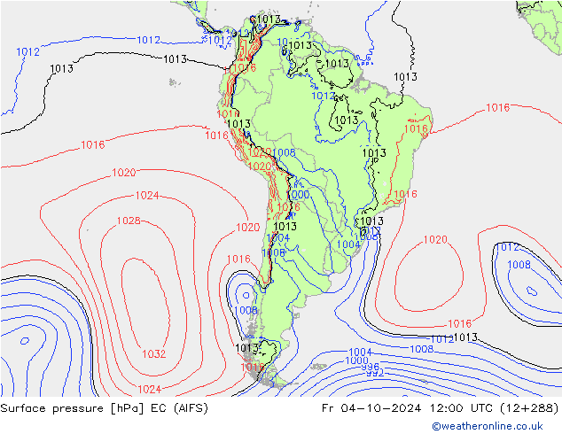 Presión superficial EC (AIFS) vie 04.10.2024 12 UTC