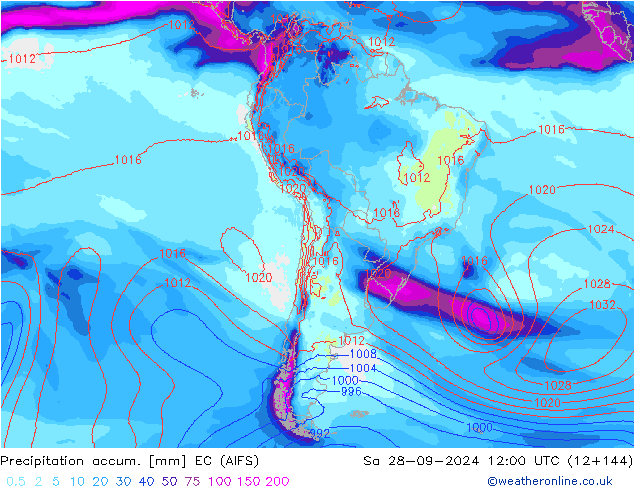 Precipitation accum. EC (AIFS) Sa 28.09.2024 12 UTC