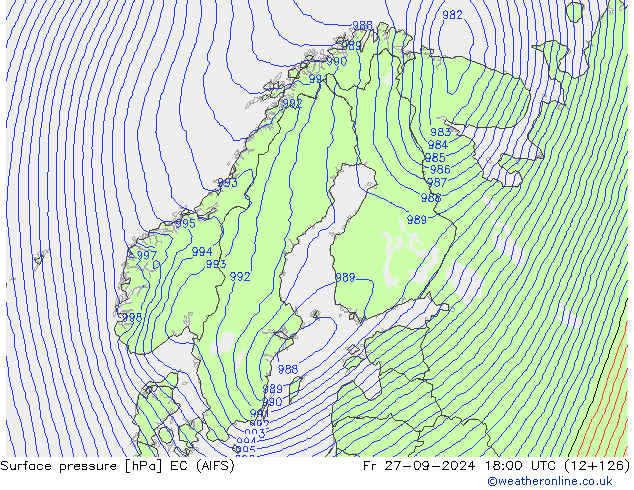 Surface pressure EC (AIFS) Fr 27.09.2024 18 UTC