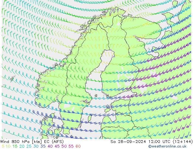 Vento 850 hPa EC (AIFS) Sáb 28.09.2024 12 UTC