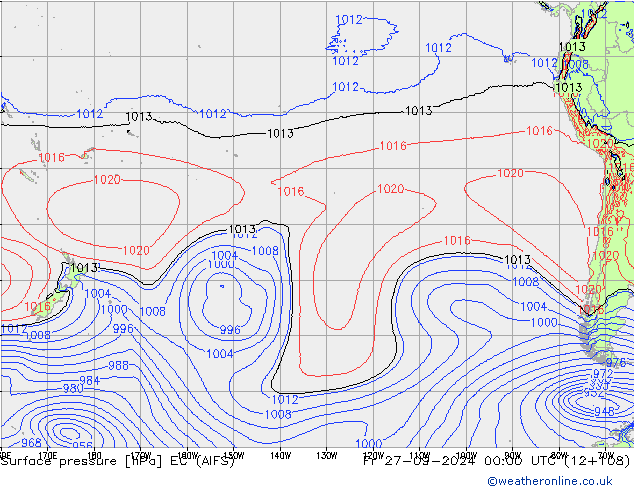 Presión superficial EC (AIFS) vie 27.09.2024 00 UTC