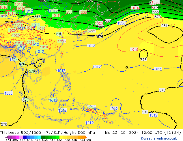 Dikte 500-1000hPa EC (AIFS) ma 23.09.2024 12 UTC