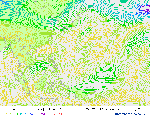 ветер 500 гПа EC (AIFS) ср 25.09.2024 12 UTC