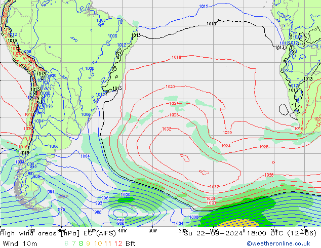 High wind areas EC (AIFS) Ne 22.09.2024 18 UTC