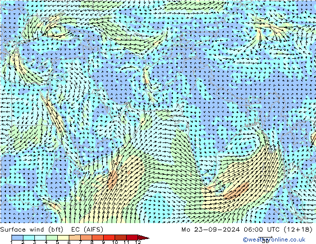 Wind 10 m (bft) EC (AIFS) ma 23.09.2024 06 UTC