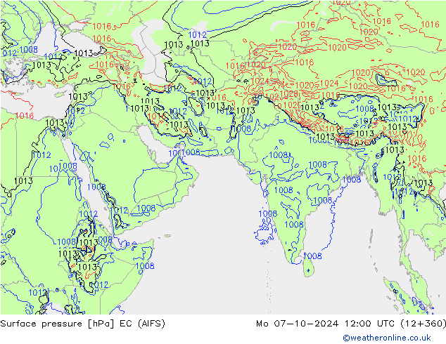 Surface pressure EC (AIFS) Mo 07.10.2024 12 UTC