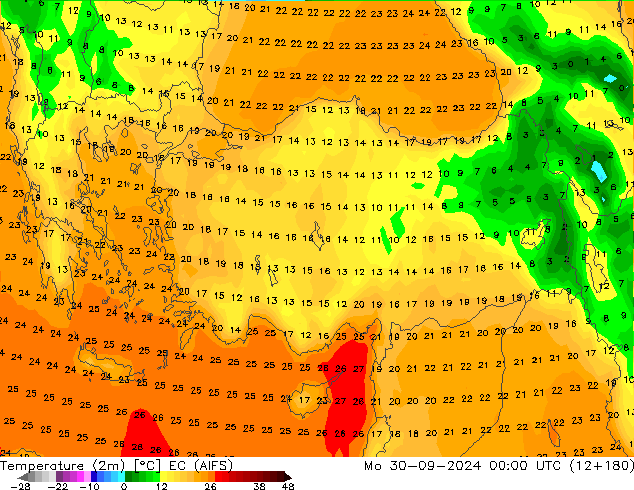Temperature (2m) EC (AIFS) Mo 30.09.2024 00 UTC