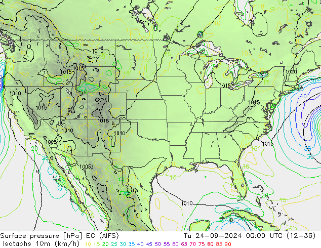 Isotachs (kph) EC (AIFS) Ter 24.09.2024 00 UTC