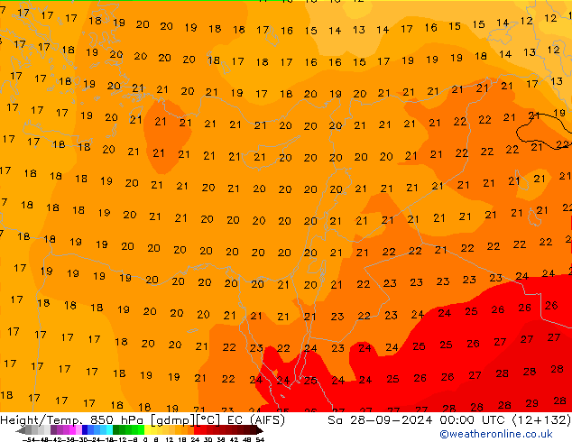 Hoogte/Temp. 850 hPa EC (AIFS) za 28.09.2024 00 UTC