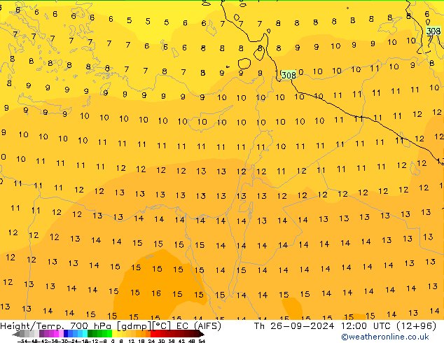 Géop./Temp. 700 hPa EC (AIFS) jeu 26.09.2024 12 UTC