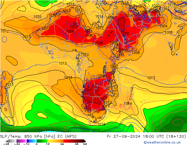 SLP/Temp. 850 hPa EC (AIFS) ven 27.09.2024 18 UTC