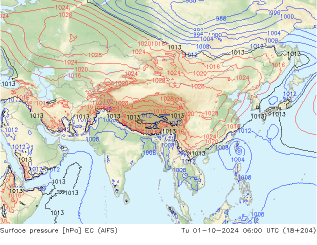 ciśnienie EC (AIFS) wto. 01.10.2024 06 UTC