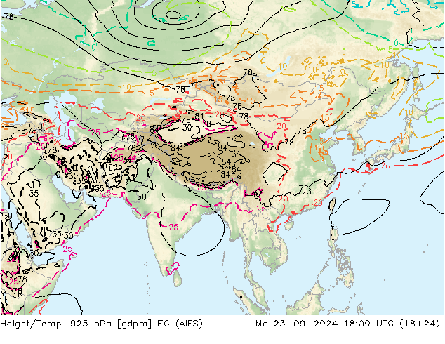 Height/Temp. 925 hPa EC (AIFS) Mo 23.09.2024 18 UTC