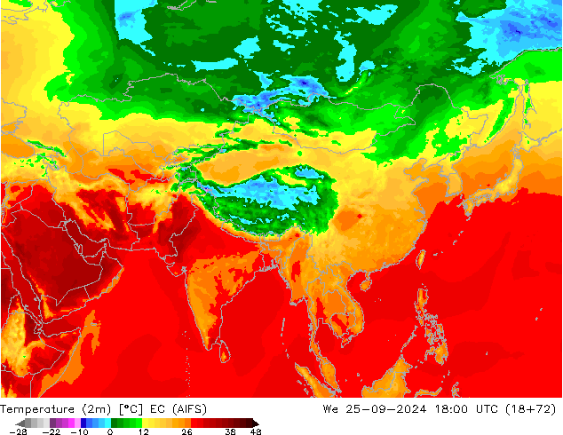 Temperature (2m) EC (AIFS) We 25.09.2024 18 UTC