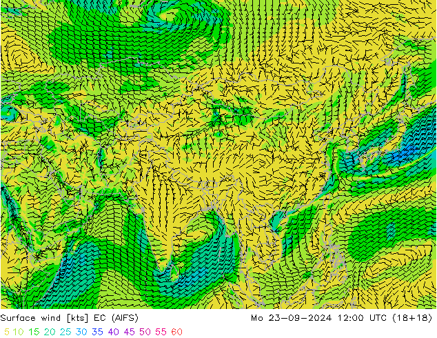 Vento 10 m EC (AIFS) lun 23.09.2024 12 UTC