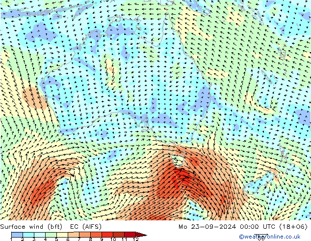 Surface wind (bft) EC (AIFS) Mo 23.09.2024 00 UTC