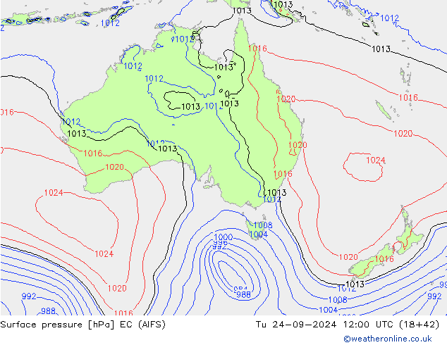 Atmosférický tlak EC (AIFS) Út 24.09.2024 12 UTC