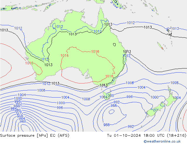 Surface pressure EC (AIFS) Tu 01.10.2024 18 UTC