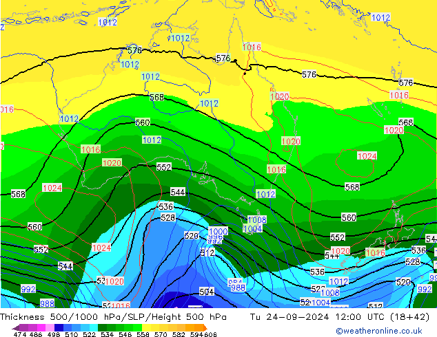 Thck 500-1000гПа EC (AIFS) вт 24.09.2024 12 UTC