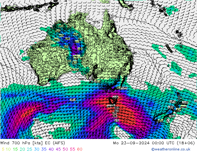 Wind 700 hPa EC (AIFS) Mo 23.09.2024 00 UTC