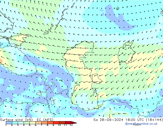 ве�Bе�@ 10 m (bft) EC (AIFS) сб 28.09.2024 18 UTC