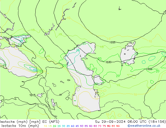 Isotachs (mph) EC (AIFS) dim 29.09.2024 06 UTC