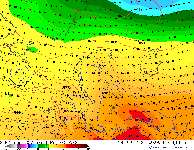 SLP/Temp. 850 hPa EC (AIFS) di 24.09.2024 00 UTC