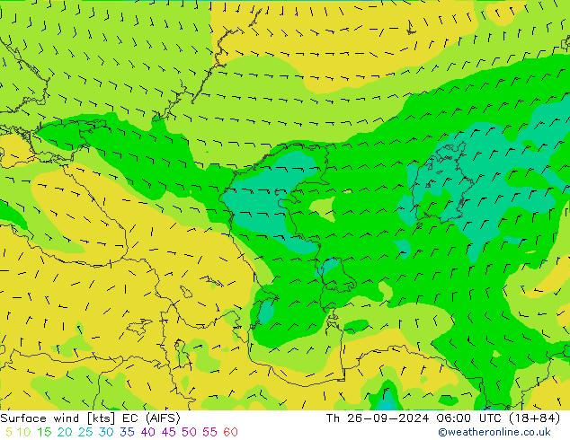 Wind 10 m EC (AIFS) do 26.09.2024 06 UTC