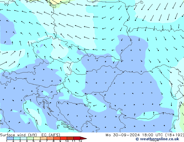 ве�Bе�@ 10 m (bft) EC (AIFS) пн 30.09.2024 18 UTC