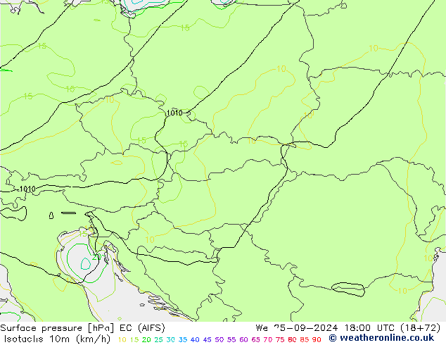 Isotachs (kph) EC (AIFS) ср 25.09.2024 18 UTC