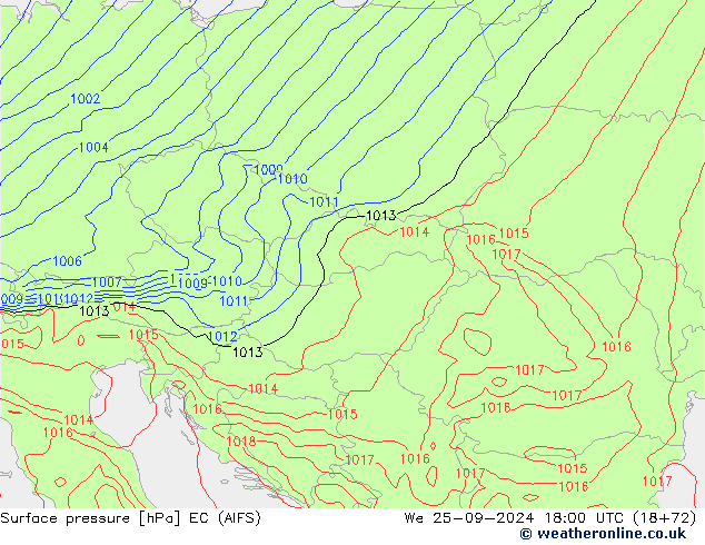 Atmosférický tlak EC (AIFS) St 25.09.2024 18 UTC