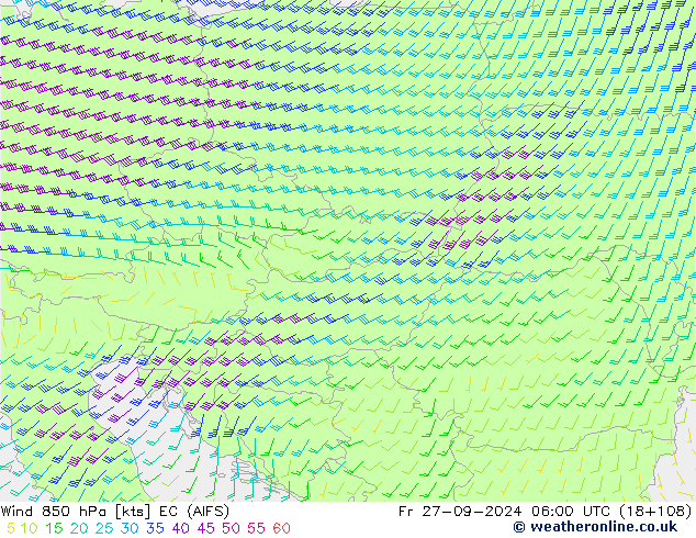 Wind 850 hPa EC (AIFS) Fr 27.09.2024 06 UTC