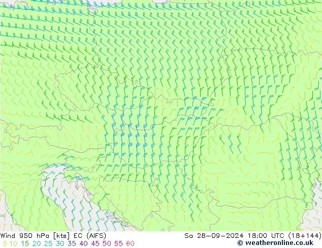 Wind 950 hPa EC (AIFS) za 28.09.2024 18 UTC