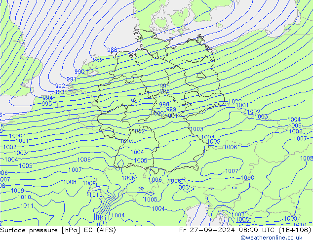 Pressione al suolo EC (AIFS) ven 27.09.2024 06 UTC