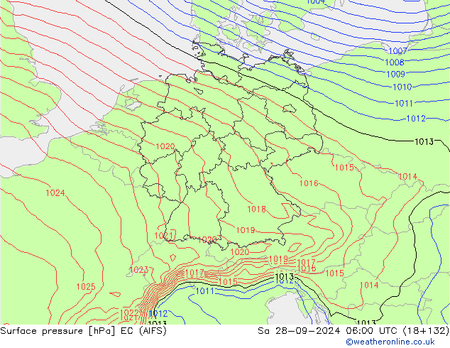 Surface pressure EC (AIFS) Sa 28.09.2024 06 UTC