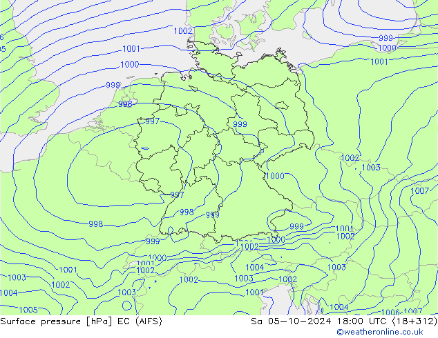 ciśnienie EC (AIFS) so. 05.10.2024 18 UTC