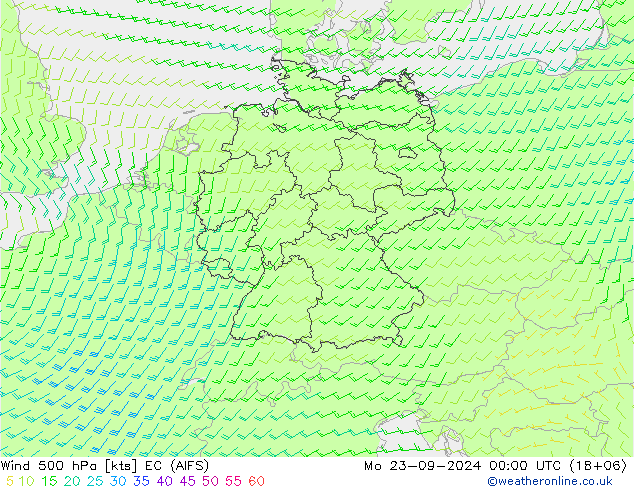 Wind 500 hPa EC (AIFS) Mo 23.09.2024 00 UTC