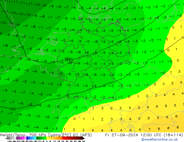 Geop./Temp. 700 hPa EC (AIFS) vie 27.09.2024 12 UTC