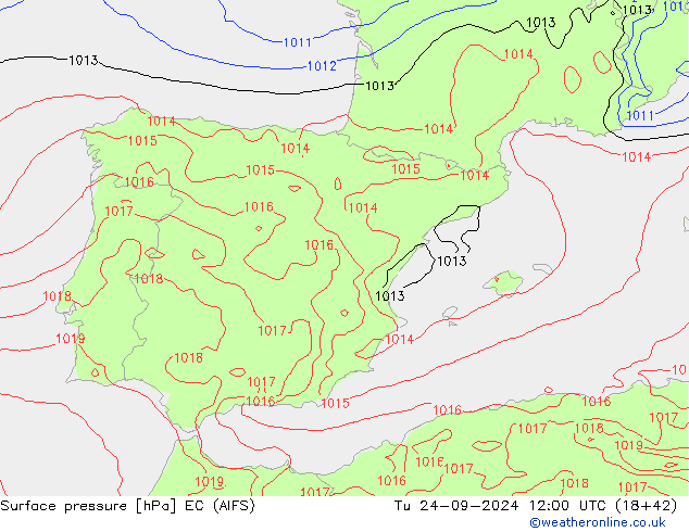 приземное давление EC (AIFS) вт 24.09.2024 12 UTC