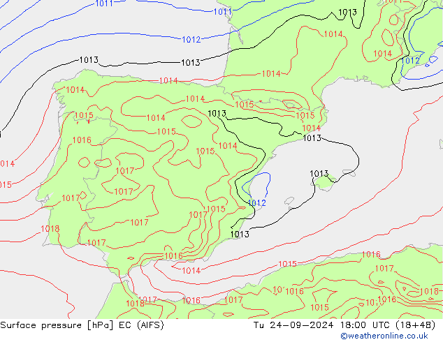 Surface pressure EC (AIFS) Tu 24.09.2024 18 UTC