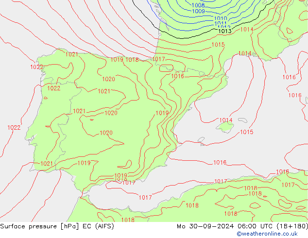 Surface pressure EC (AIFS) Mo 30.09.2024 06 UTC