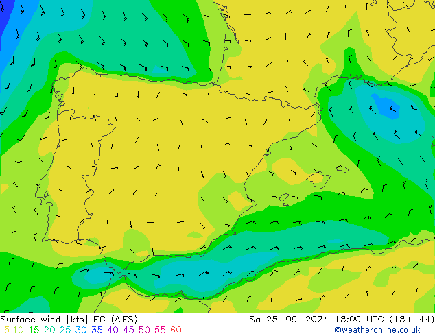 Viento 10 m EC (AIFS) sáb 28.09.2024 18 UTC