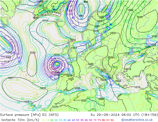 Eşrüzgar Hızları (km/sa) EC (AIFS) Paz 29.09.2024 06 UTC